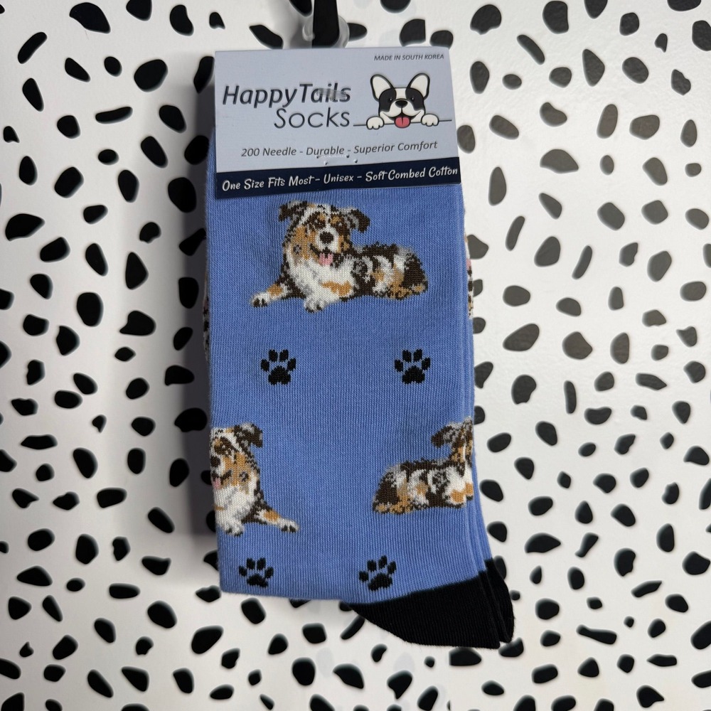 Happy Tails Australian Shepherd Novelty Crew Socks NWT